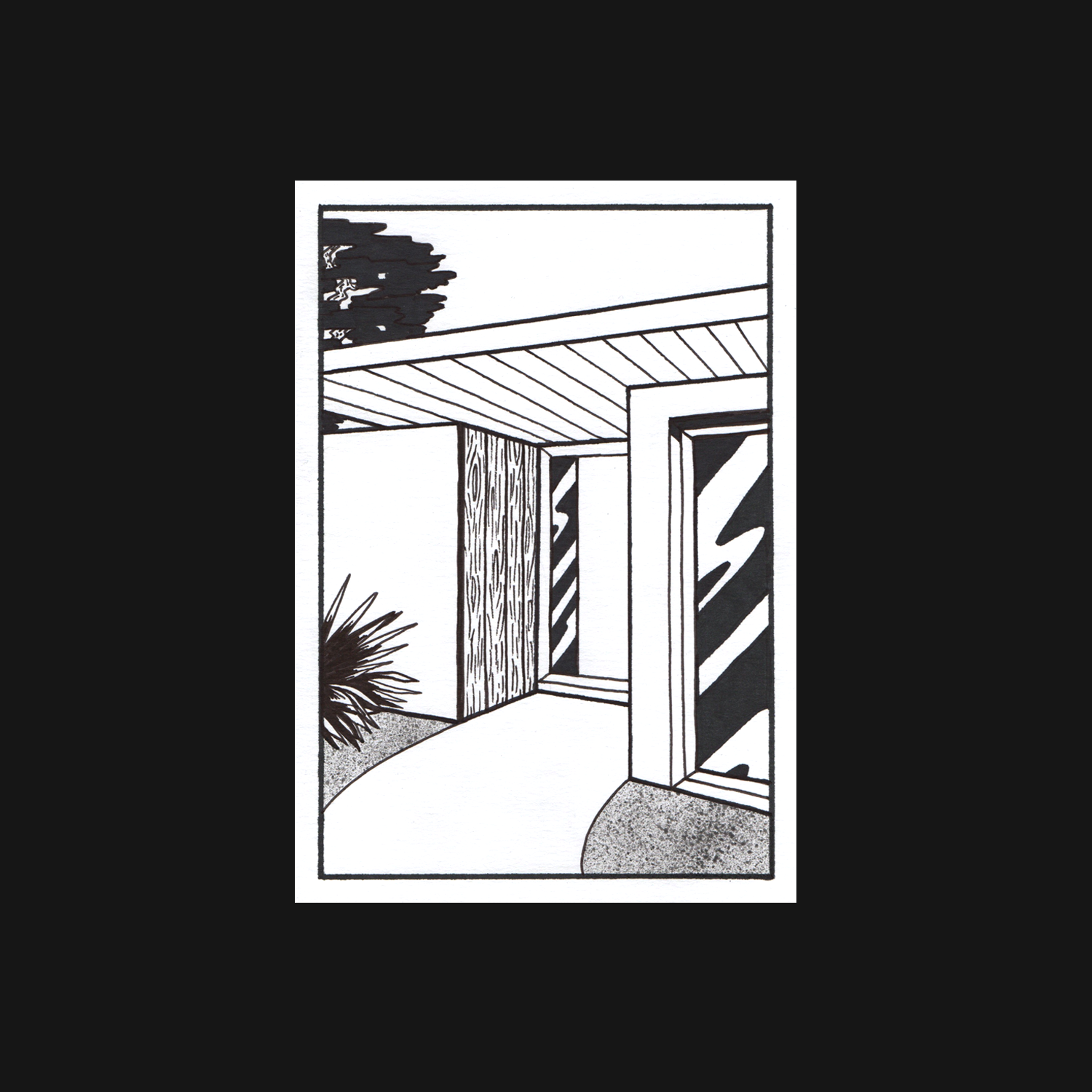 slanted house entrance illustration